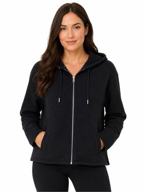 DKNY Black Ribbed Zip Hoodie Jacket Size Medium
